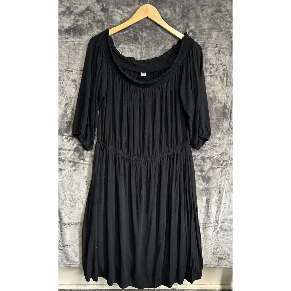 Old Navy Women's XL Midi Dress Black Smocked Off The Shoulder Knit Stretch Comfy - Picture 7 of 12